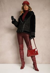 Renee - Czarna Ocieplona Kurtka Biker z Futerkiem i Asymetrycznym Zapięciem Lioyana. Okazja: na co dzień, na imprezę. Kolor: czarny. Materiał: futro. Styl: casual, elegancki #3