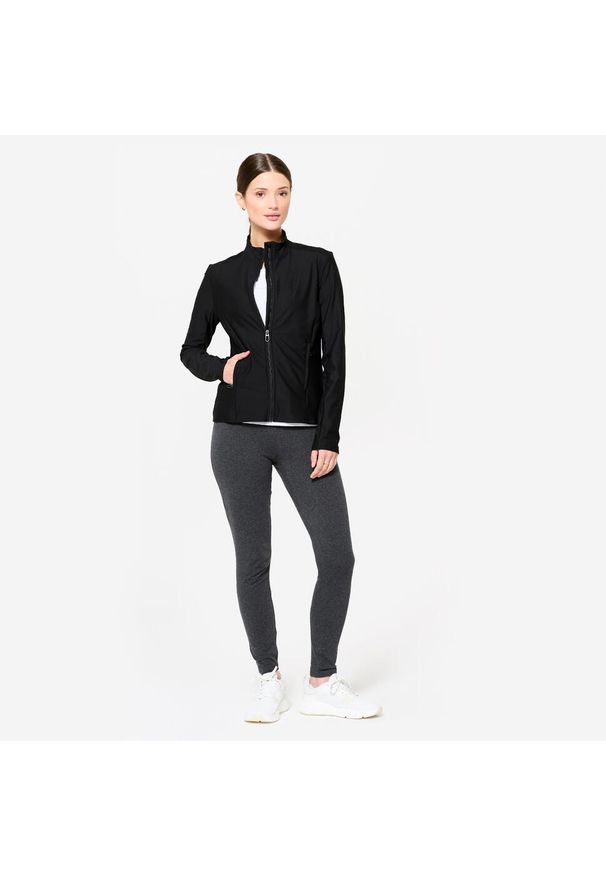 DOMYOS - Bluza na zamek damska Domyos fitness. Kolor: czarny. Materiał: materiał, poliester, elastan. Sport: fitness