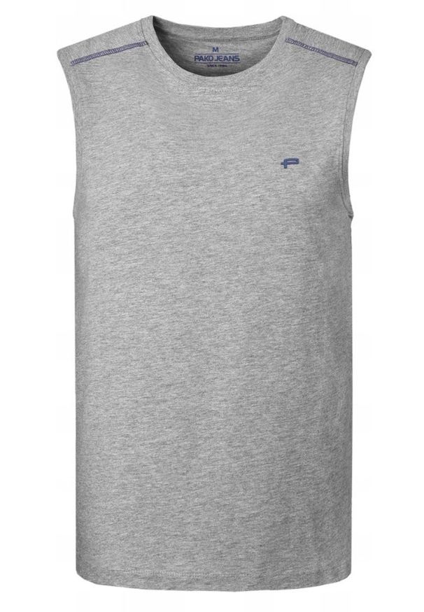 Letni Bezrękawnik Męski (Tank Top) - Pako Jeans - Popielaty. Okazja: na co dzień, na plażę. Kolor: szary. Materiał: bawełna. Długość rękawa: bez rękawów. Sezon: lato. Styl: casual