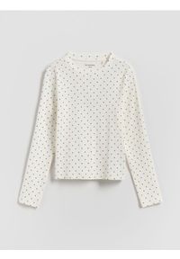 Reserved - Prążkowana koszulka w kropki - złamana biel. Materiał: prążkowany. Wzór: kropki #1