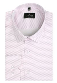 Victorio - Męska Koszula Wizytowa - VICTORIO - Regular - Różowy Mikrowzór. Okazja: na co dzień. Kolor: różowy. Materiał: bawełna, elastan. Długość rękawa: długi rękaw. Długość: długie. Styl: wizytowy #2