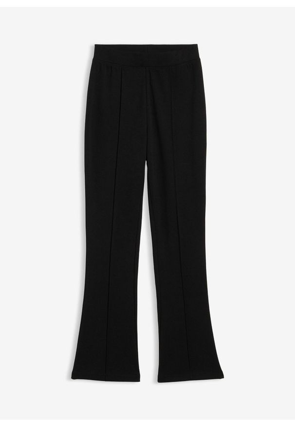 bonprix - Spodnie z rozszerzanymi nogawkami z mocnej bawełnianej dzianiny dżersejowej. Kolor: czarny. Materiał: jersey, dzianina, bawełna