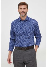 TOMMY HILFIGER - Tommy Hilfiger koszula bawełniana męska kolor granatowy slim z kołnierzykiem włoskim. Typ kołnierza: kołnierzyk włoski. Kolor: niebieski. Materiał: bawełna #1