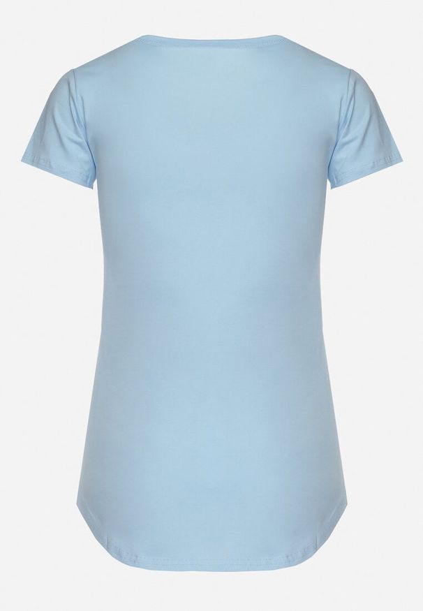 Born2be - Jasnoniebieski Klasyczny T-shirt z Bawełny Ozdobiony Nadrukiem Getantia. Okazja: na co dzień. Kolor: niebieski. Materiał: bawełna. Wzór: aplikacja, nadruk. Styl: klasyczny