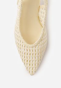 Born2be - Żółte Ażurowe Czółenka z Plecionki na Szpilce z Odkrytą Piętą Akisishia. Okazja: na co dzień. Kolor: żółty. Materiał: len. Wzór: ażurowy. Obcas: na szpilce. Styl: boho, casual, elegancki #6