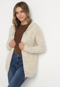 Born2be - Jasnozielony Kardigan z Wełną na Suwak z Kapturem Zenlina. Okazja: na co dzień. Typ kołnierza: kaptur. Kolor: zielony. Materiał: wełna. Styl: casual #3