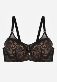 Renee - Czarno-Beżowy Koronkowy Biustonosz Ozdobiony Przezroczystą Wstawką Acalinai. Kolor: czarny. Materiał: koronka. Rodzaj stanika: przezroczysty. Wzór: aplikacja #6