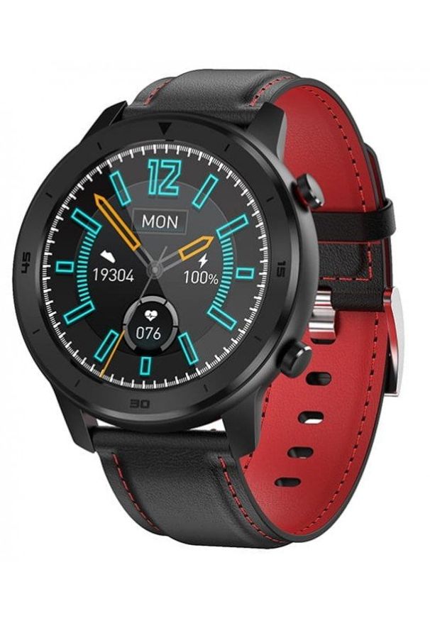GARETT - Smartwatch Garett Men 5S czarno-czerwony, skórzany. Rodzaj zegarka: smartwatch. Kolor: czarny, czerwony, wielokolorowy. Materiał: skóra. Styl: wakacyjny, sportowy