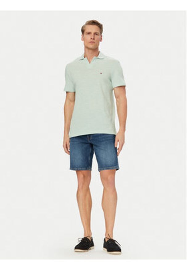 TOMMY HILFIGER - Tommy Hilfiger Polo Textured Oxford Pique MW0MW38482 Zielony jasny Regular Fit. Typ kołnierza: polo. Kolor: zielony. Materiał: bawełna