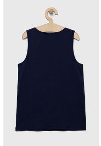 United Colors of Benetton top bawełniany dziecięcy kolor granatowy. Okazja: na co dzień. Kolor: niebieski. Materiał: bawełna. Wzór: nadruk. Styl: casual, klasyczny #3