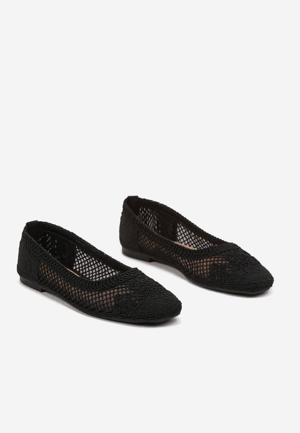 Born2be - Czarne Siateczkowe Balerinki Deovana. Okazja: na co dzień, na spacer. Kolor: czarny. Materiał: jedwab, jeans, materiał. Styl: elegancki, casual