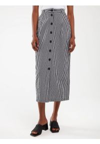 Big-Star - Spódnica damska midi w drobną kratę z guzikami biało-czarna Polli 906. Kolor: czarny. Materiał: bawełna, tkanina. Wzór: kratka. Styl: elegancki, retro, klasyczny #3