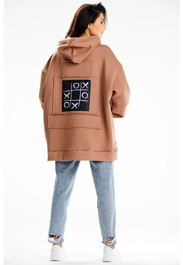 Infinite You - Bluza damska oversize z kapturem bawełna premium beżowa. Okazja: na co dzień. Typ kołnierza: kaptur. Kolor: beżowy. Materiał: bawełna. Styl: casual