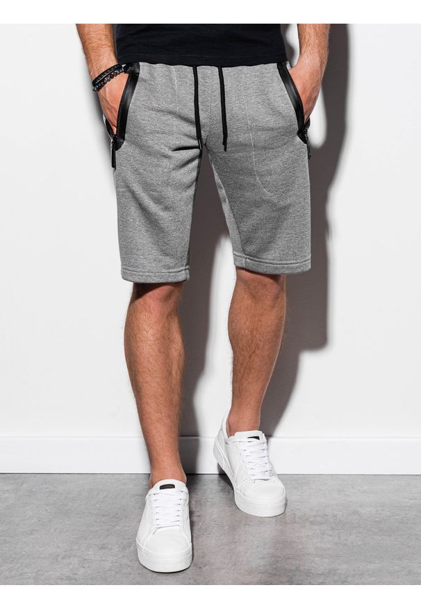 Ombre Clothing - Krótkie spodenki męskie dresowe W239 - szary melanż - XXL. Okazja: na co dzień. Kolor: szary. Materiał: dresówka. Długość: krótkie. Wzór: melanż. Sezon: lato, wiosna. Styl: klasyczny, casual