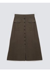 Big-Star - Spódnica damska lniana midi khaki Roliana 303. Okazja: na co dzień. Kolor: zielony. Materiał: len. Styl: casual #1