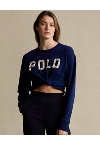 Ralph Lauren - RALPH LAUREN - Granatowa bluza. Okazja: na co dzień. Typ kołnierza: polo. Kolor: niebieski. Materiał: dresówka, bawełna. Wzór: napisy, aplikacja. Sezon: lato. Styl: klasyczny, casual #1