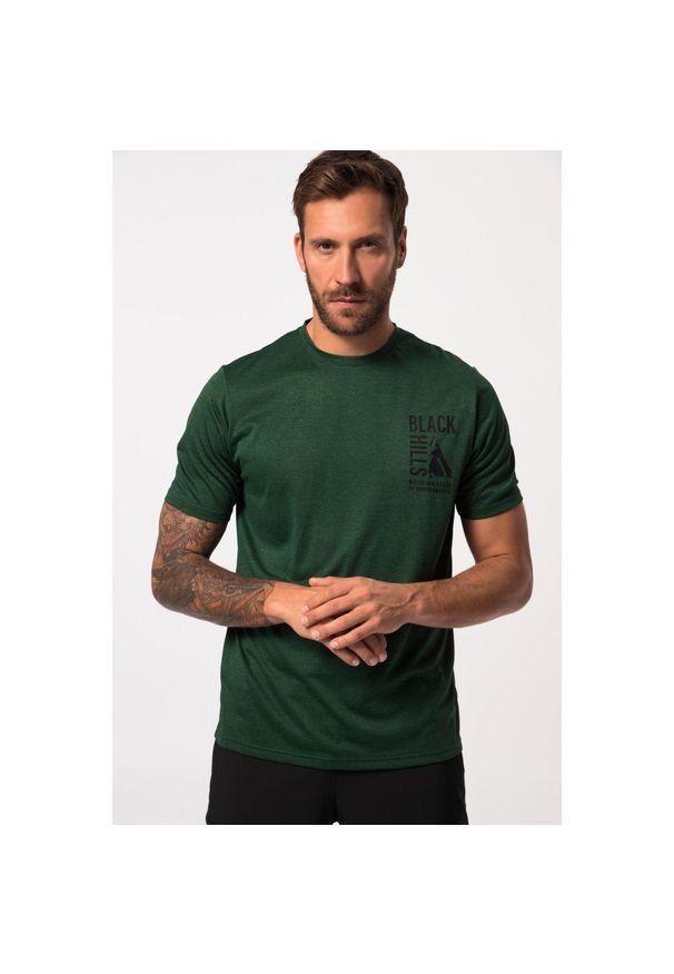 JAY-PI - Męski T-shirt outdoorowy rękaw 1/2 nadruk na piersi. Kolekcja: plus size. Kolor: zielony. Materiał: poliester, materiał. Wzór: nadruk