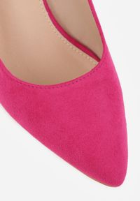 Born2be - Fuksjowe Sandały na Zdobionym Obcasie Vices Bez Pięty ze Skórzaną Wkładką Eranielis. Okazja: na co dzień. Zapięcie: sprzączka. Kolor: różowy. Materiał: skóra. Wzór: aplikacja. Obcas: na obcasie. Styl: casual, glamour, elegancki. Wysokość obcasa: średni #9