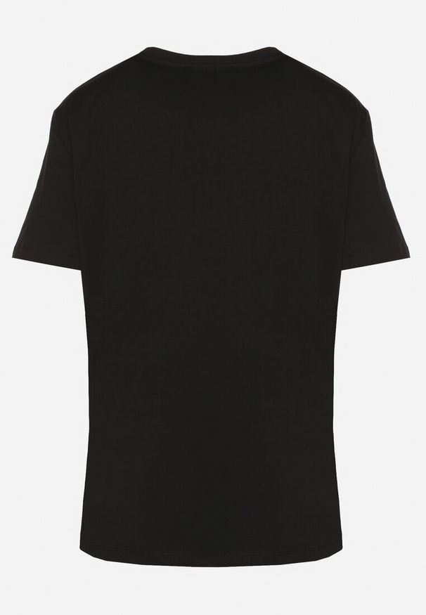 Born2be - Czarny Bawełniany T-shirt Ozdobiony Nadrukiem Nelltaria. Okazja: na co dzień. Kolor: czarny. Materiał: bawełna. Wzór: aplikacja, nadruk. Sezon: lato, wiosna. Styl: elegancki, casual