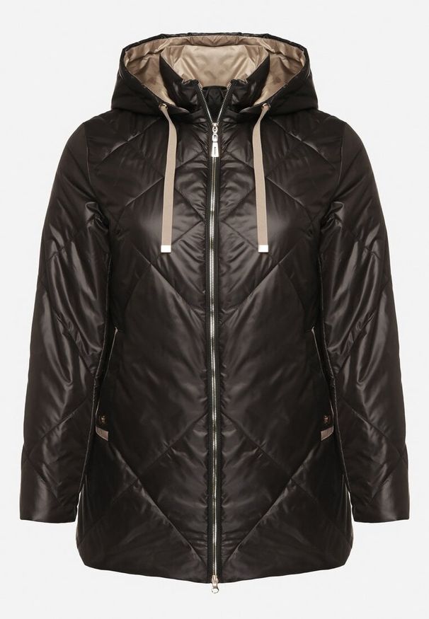 Born2be - Czarna Kurtka z Odpinanym Kapturem i Ozdobnym Pikowaniem Xalseli. Okazja: na spacer, na co dzień. Kolekcja: plus size. Kolor: czarny. Materiał: jeans. Styl: klasyczny, casual, elegancki