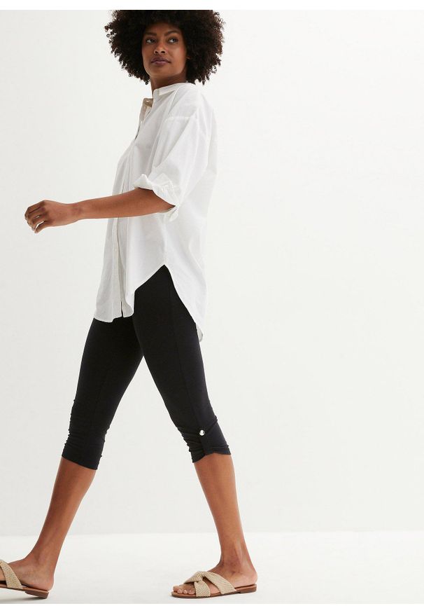 bonprix - Legginsy rybaczki z bawełny organicznej. Kolor: czarny. Materiał: bawełna