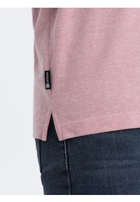 Ombre Clothing - Melanżowa koszulka męska polo z kontrastowym kołnierzykiem - różowa V2. Typ kołnierza: kołnierzyk kontrastowy, polo. Kolor: różowy. Materiał: bawełna. Wzór: melanż #6