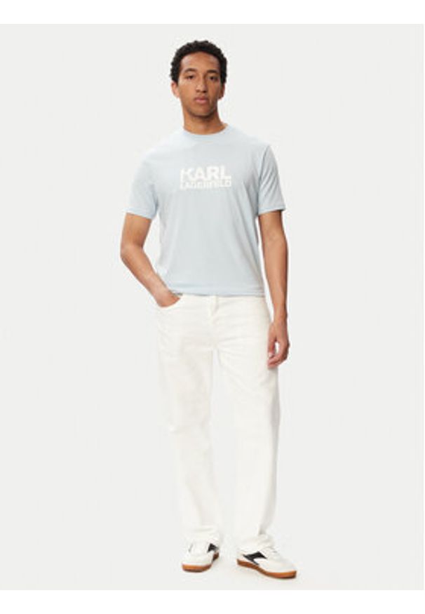 Karl Lagerfeld - KARL LAGERFELD T-Shirt 755780 563235 Niebieski jasny Regular Fit. Typ kołnierza: dekolt w karo. Kolor: niebieski. Materiał: bawełna