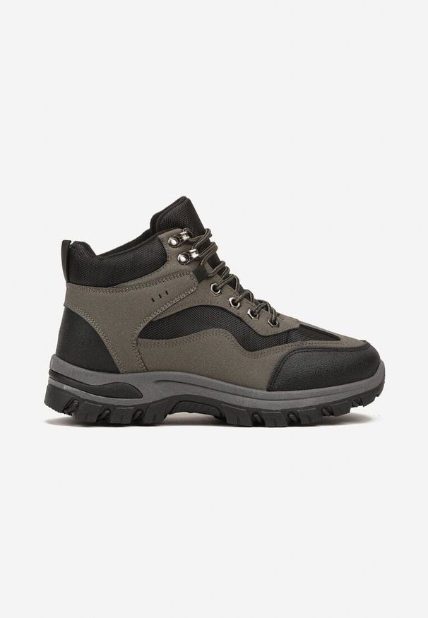 Renee - Czarno-Zielone Buty Trekkingowe Trapery Vices Ozdobione Geometrycznym Motywem Anarisse. Okazja: na co dzień. Kolor: czarny. Materiał: jeans. Wzór: aplikacja, geometria. Styl: casual, elegancki