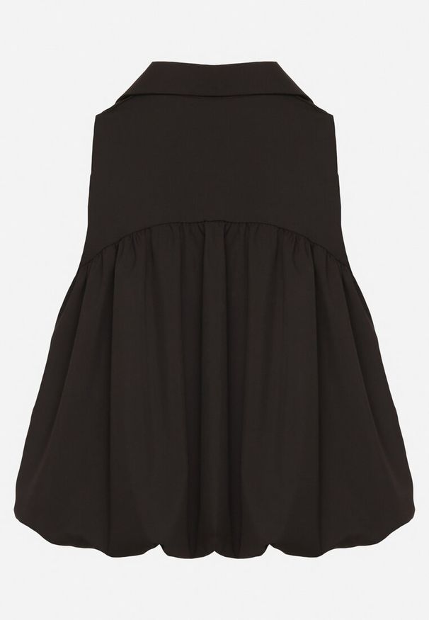 Born2be - Czarna Bluza Rozkloszowana Oversize z Kołnierzykiem Eridwen. Okazja: na co dzień. Typ kołnierza: dekolt w serek, kołnierzyk klasyczny. Kolor: czarny. Długość rękawa: długi rękaw. Długość: długie. Styl: klasyczny, casual