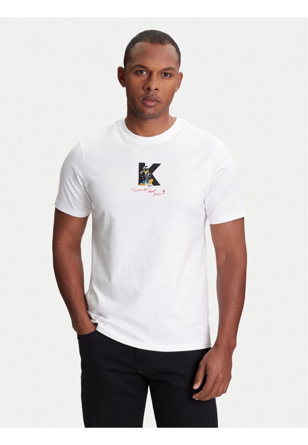 Karl Lagerfeld - KARL LAGERFELD T-Shirt 755099 553270 Biały Regular Fit. Typ kołnierza: dekolt w karo. Kolor: biały. Materiał: bawełna