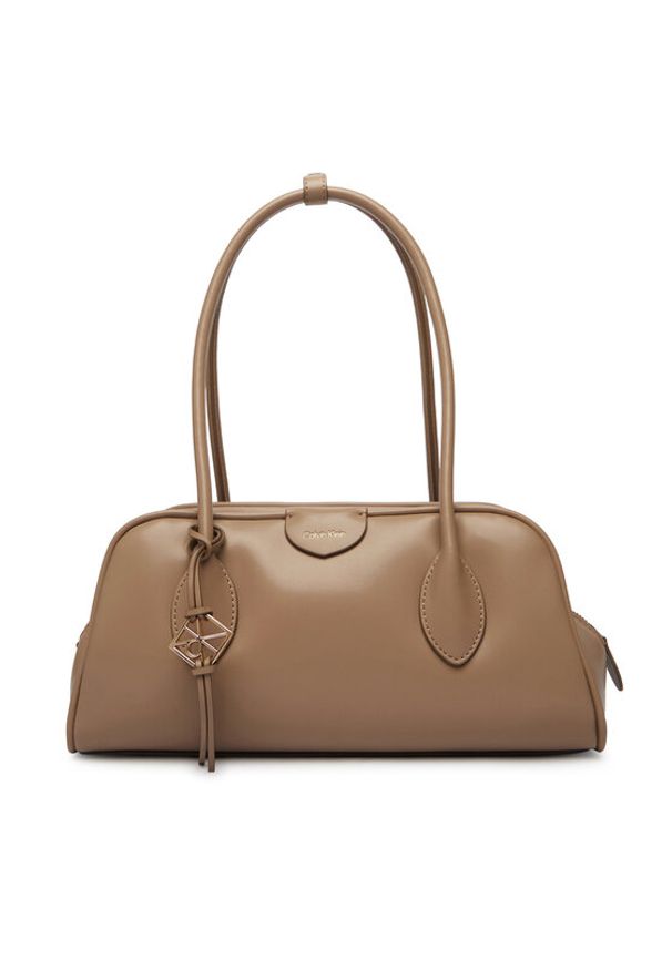 Calvin Klein Torebka Emblem Trio Shoulder Bag LV04F3369G Beżowy. Kolor: beżowy. Materiał: skórzane