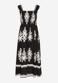 Born2be - Czarna Wiskozowa Sukienka o Rozkloszowanym Kroju w Ornamentny Wzór Adoxie. Okazja: na co dzień, na spacer. Kolor: czarny. Materiał: wiskoza. Długość rękawa: na ramiączkach. Typ sukienki: rozkloszowane, proste. Styl: klasyczny, casual #2