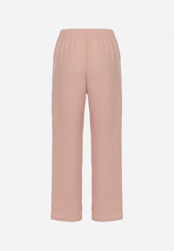 Born2be - Różowe Spodnie o Szerokim Kroju z Gumką i Wiązaniem w Talii Mirastra. Okazja: na spacer, na co dzień. Kolor: różowy. Styl: elegancki, casual, klasyczny, sportowy