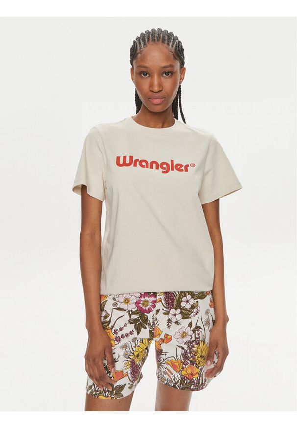 Wrangler T-Shirt 112350305 Écru Regular Fit. Materiał: bawełna