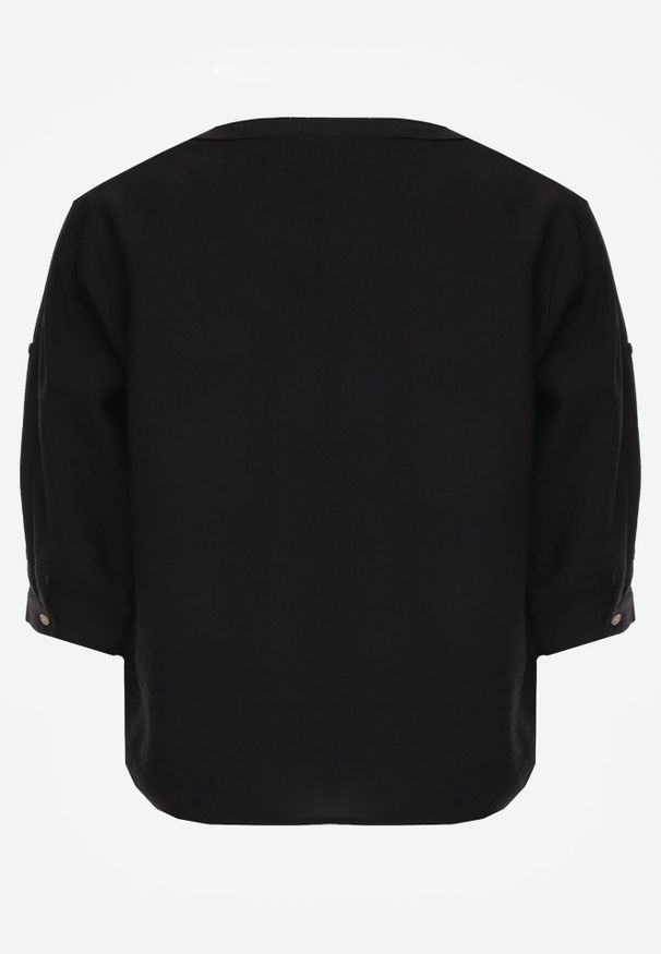 Born2be - Czarna Bluzka Ozdobiona Guzikami i Haftowanymi Kwiatami Delmana. Okazja: na co dzień. Kolekcja: plus size. Kolor: czarny. Materiał: materiał, tkanina. Wzór: kwiaty, haft, aplikacja. Sezon: lato. Styl: casual, klasyczny