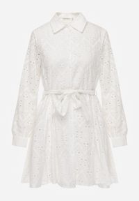 Born2be - Biała Ażurowa Sukienka Bawełniana z Wiązanym Paskiem Ilerah. Kolor: biały. Materiał: bawełna. Wzór: ażurowy. Styl: boho #6