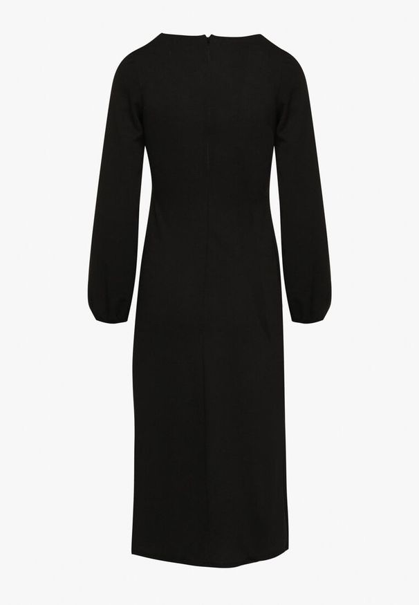 Born2be - Czarna Koktajlowa Sukienka z Kopertowym Dołem i Ściągaczami przy Rękawach Felilena. Kolor: czarny. Sezon: wiosna, lato. Typ sukienki: kopertowe. Styl: wizytowy