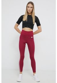 Adidas - adidas legginsy treningowe damskie kolor fioletowy gładkie. Kolor: fioletowy. Materiał: materiał, skóra. Wzór: gładki. Sport: fitness #4