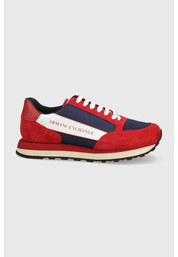 Armani Exchange buty XUX083.XV263.K739 kolor czerwony. Nosek buta: okrągły. Zapięcie: sznurówki. Kolor: czerwony. Materiał: guma