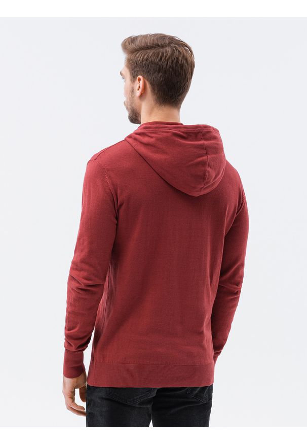 Ombre Clothing - Sweter męski z kapturem - ciemnoczerwony V6 E187 - XXL. Typ kołnierza: kaptur. Kolor: czerwony. Materiał: nylon, bawełna