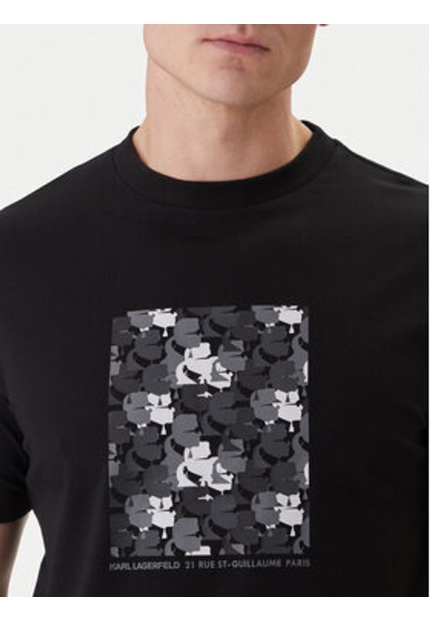 Karl Lagerfeld - KARL LAGERFELD T-Shirt 755037 562221 Czarny Loose Fit. Typ kołnierza: dekolt w karo. Kolor: czarny. Materiał: bawełna