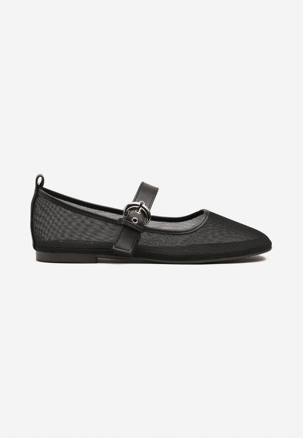 Born2be - Czarne Balerinki z Siateczki w Stylu Mary Jane Lillexia. Okazja: na co dzień. Zapięcie: pasek. Kolor: czarny. Materiał: materiał. Obcas: na obcasie. Styl: klasyczny, elegancki, casual. Wysokość obcasa: niski