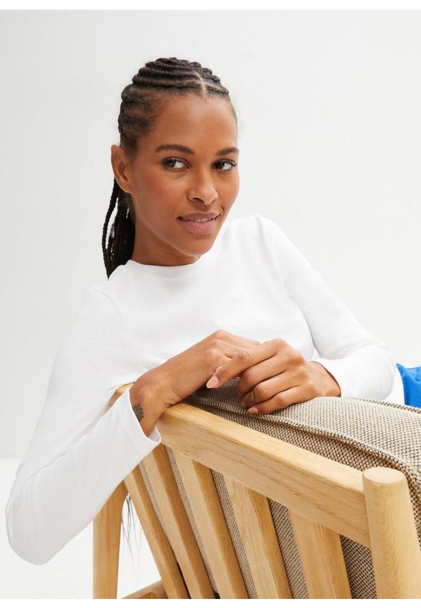 bonprix - Bluzka z długim rękawem z czystej bawełny organicznej. Kolor: biały. Materiał: bawełna. Długość rękawa: długi rękaw. Długość: długie