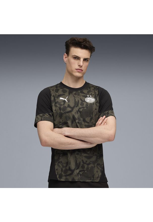 Puma - Męska koszulka treningowa PSV Eindhoven PUMA Black Loden Green. Kolor: czarny, zielony, wielokolorowy. Sport: piłka nożna
