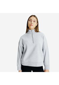 Decathlon - Bluza ze stójką na suwak damska Elementals. Typ kołnierza: kołnierzyk stójkowy. Kolor: szary. Materiał: tkanina, prążkowany, poliester, materiał, bawełna, elastan