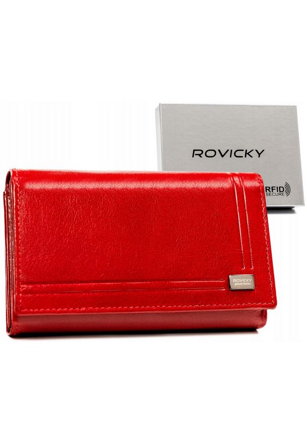 ROVICKY - Portfel skórzany Rovicky CPR-007-BAR czerwony. Kolor: czerwony. Materiał: skóra