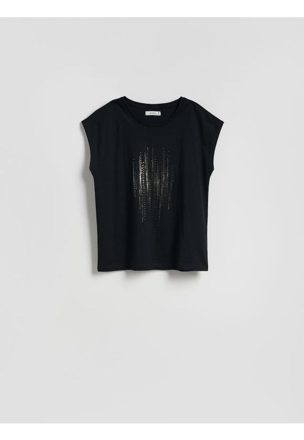 Reserved - Bluzka z nadrukiem - czarny. Kolor: czarny. Materiał: dzianina, bawełna. Wzór: nadruk
