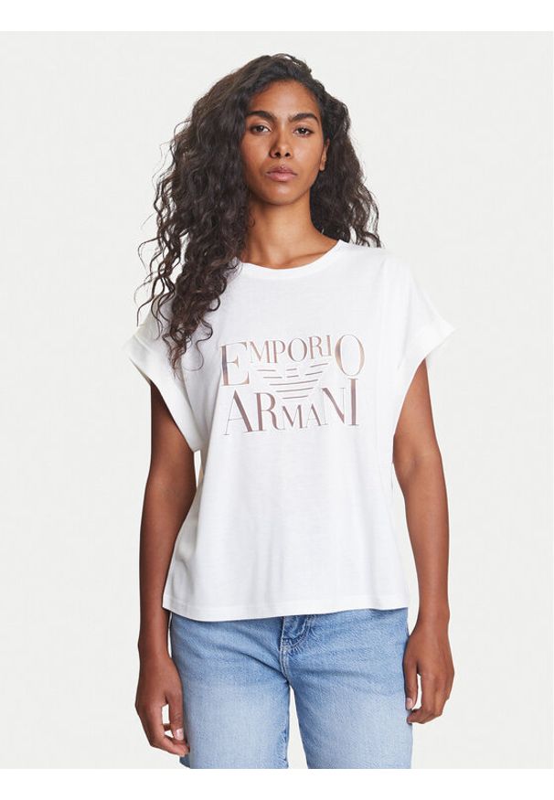 Emporio Armani T-Shirt EW000616 AF12187 U1131 Biały Loose Fit. Kolor: biały. Materiał: wiskoza