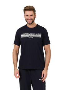 Armani Exchange - ARMANI EXCHANGE Granatowy męski t-shirt ze srebrnym logo, Rozmiar XXL. Kolor: niebieski #3
