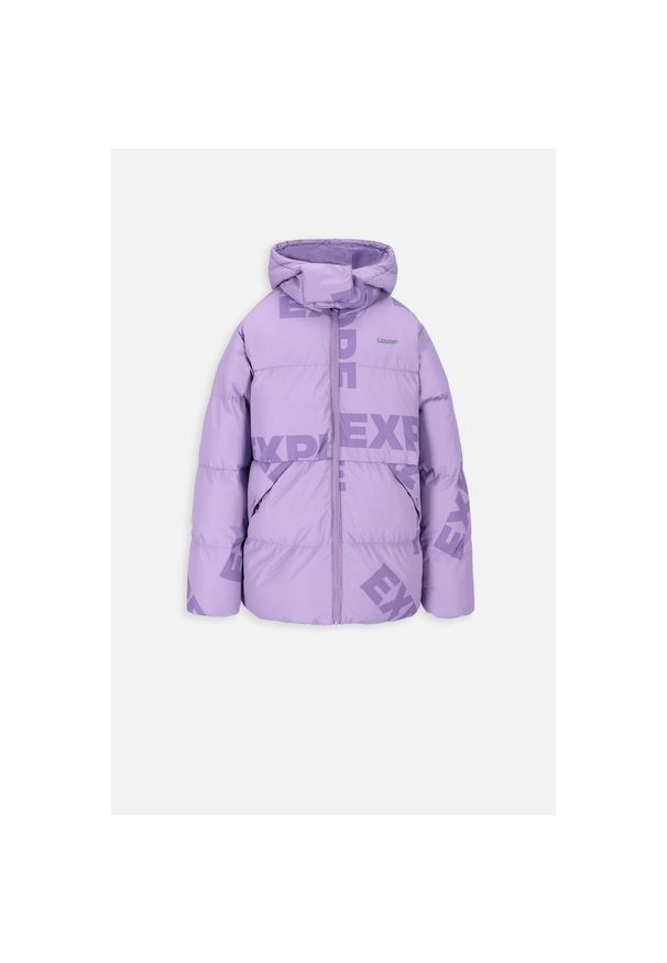 Kurtka zimowa turystyczna dziewczęca Lemon Explore ZL3 fioletowa. Typ kołnierza: kaptur, kołnierzyk stójkowy. Kolor: fioletowy. Materiał: poliester. Sezon: zima. Sport: turystyka piesza